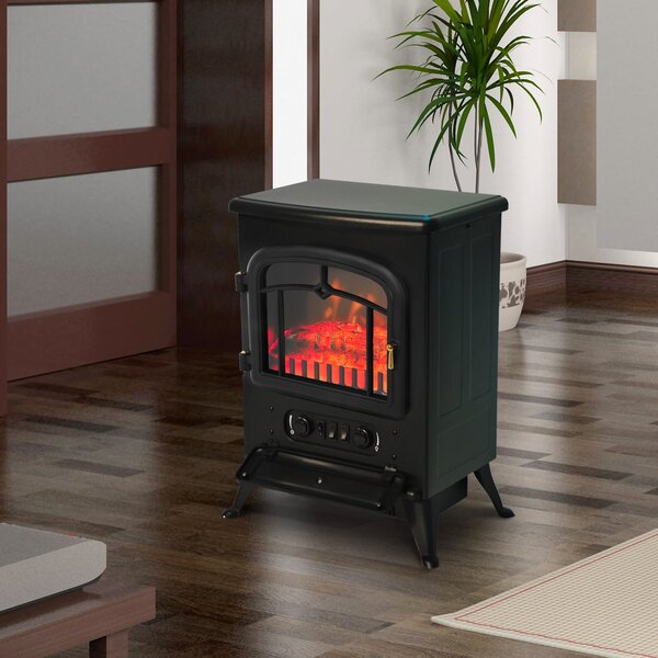 DecHome Caminetto Elettrico da Terra con Effetto Fiamma Potenza 950 Watt /1850 Watt 42x28x55 cm Nero - 8D0035