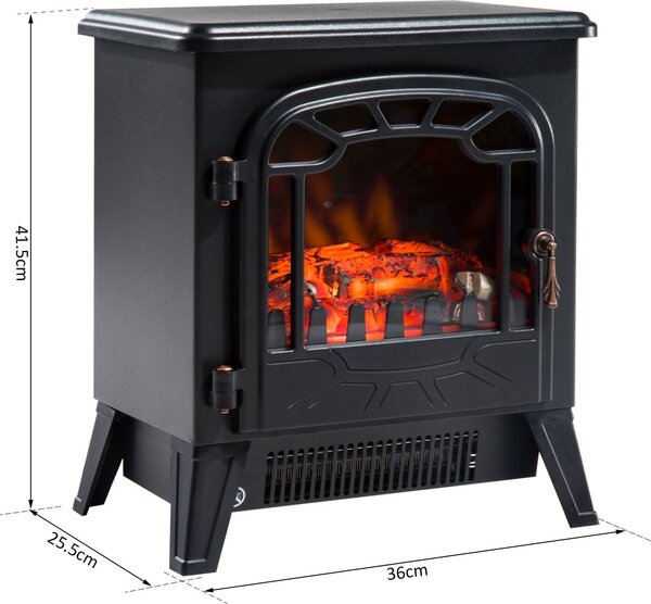 DecHome Caminetto Elettrico da Terra con Effetto Fiamma Regolabile 1800 Watt Nero 36x25.5x41.5 cm - 844DH69