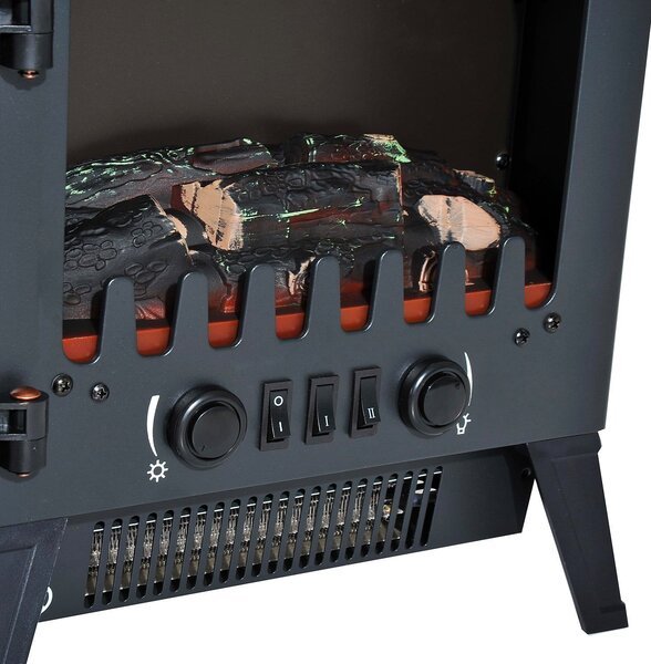 DecHome Caminetto Elettrico da Terra con Effetto Fiamma Regolabile 1800 Watt Nero 36x25.5x41.5 cm - 844DH69