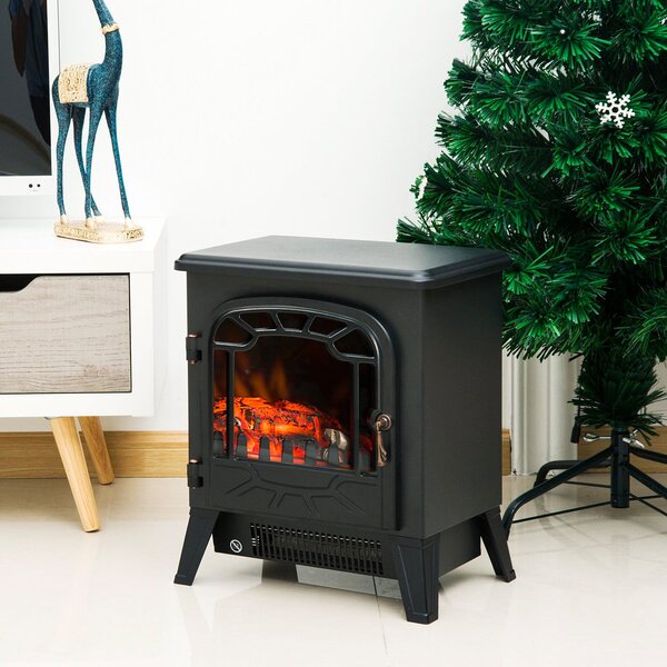 DecHome Caminetto Elettrico da Terra con Effetto Fiamma Regolabile 1800 Watt Nero 36x25.5x41.5 cm - 844DH69