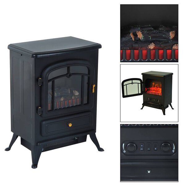 DecHome Caminetto Elettrico da Terra con Effetto Fiamma Potenza 950 Watt /1850 Watt 42x28x55 cm Nero - 8D0035