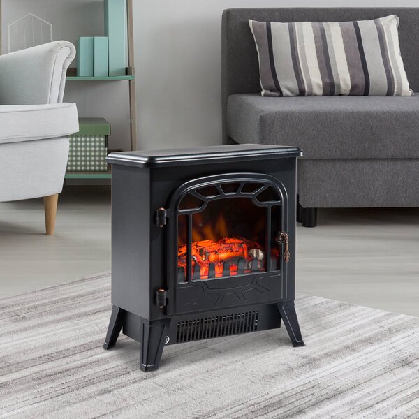 DecHome Caminetto Elettrico da Terra con Effetto Fiamma Regolabile 1800 Watt Nero 36x25.5x41.5 cm - 844DH69