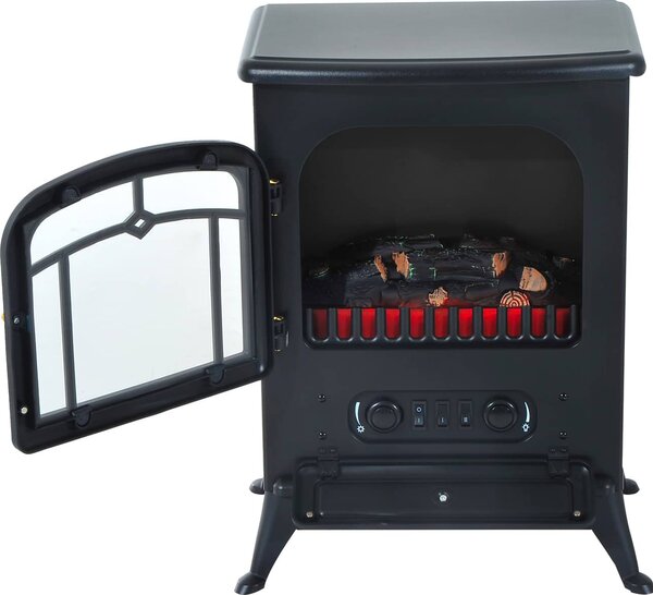 DecHome Caminetto Elettrico da Terra con Effetto Fiamma Potenza 950 Watt /1850 Watt 42x28x55 cm Nero - 8D0035