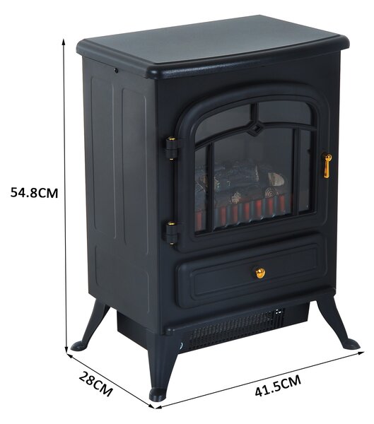 DecHome Caminetto Elettrico da Terra con Effetto Fiamma Potenza 950 Watt /1850 Watt 42x28x55 cm Nero - 8D0035