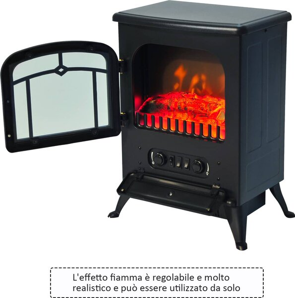 DecHome Caminetto Elettrico da Terra con Effetto Fiamma Potenza 950 Watt /1850 Watt 42x28x55 cm Nero - 8D0035