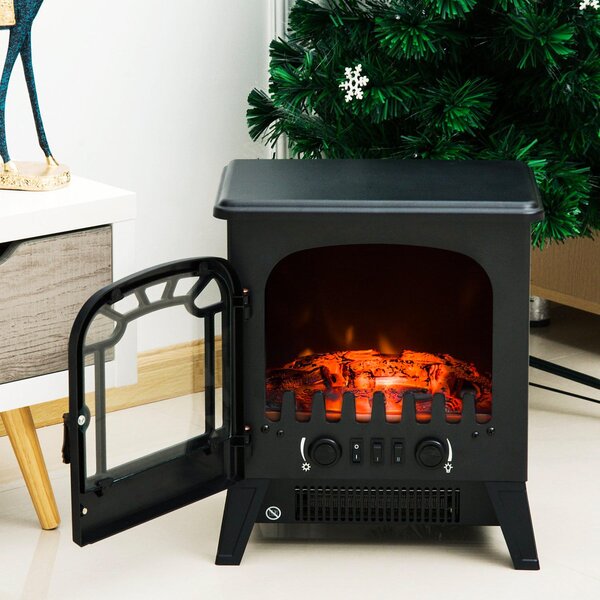 DecHome Caminetto Elettrico da Terra con Effetto Fiamma Regolabile 1800 Watt Nero 36x25.5x41.5 cm - 844DH69