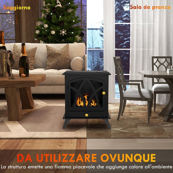 DecHome Camino a Bioetanolo da Terra con Bruciatore da 1.2L e Copertura 25mq 45x28x54cm Nero