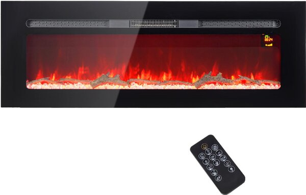 DecHome Camino Elettrico 1800W Regolabile con Telecomando in Acciaio e Vetro Temperato 127x15.8x45 cm colore Nero - 182BKS399
