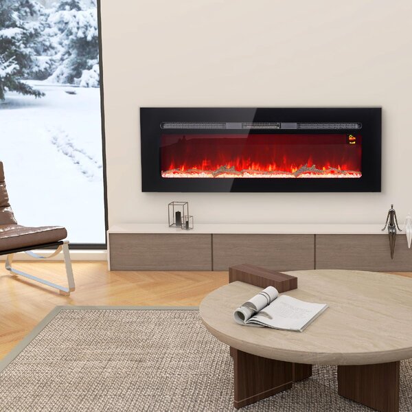 DecHome Camino Elettrico 1800W Regolabile con Telecomando in Acciaio e Vetro Temperato 127x15.8x45 cm colore Nero - 182BKS399