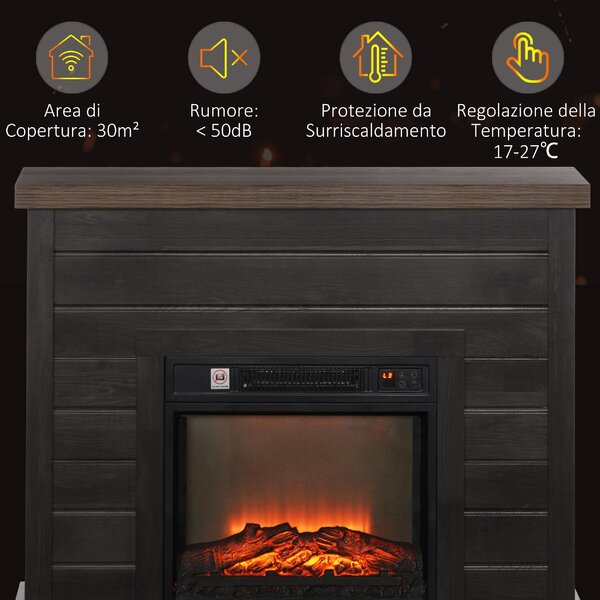 DecHome Camino Elettrico 1800W con Effetto Fiamma e Telecomando in Legno Metallo e Vetro 96.5x22x81.7 cm colore Grigio Scuro - 130CGS397