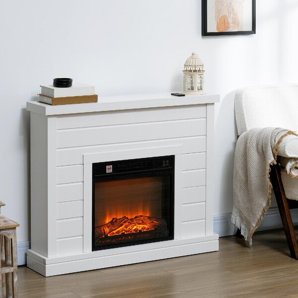DecHome Camino Elettrico 1800W con Effetto Fiamma e Telecomando in Legno Metallo e Vetro 96.5x22x81.7 cm colore Bianco - 130WTS394