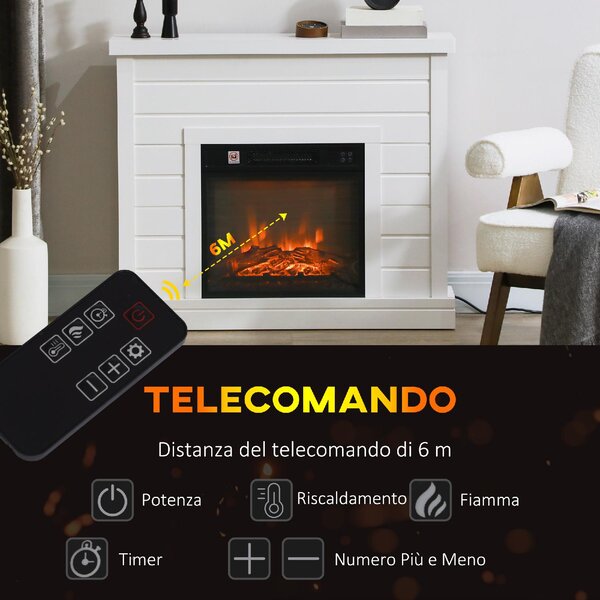 DecHome Camino Elettrico 1800W con Effetto Fiamma e Telecomando in Legno Metallo e Vetro 96.5x22x81.7 cm colore Bianco - 130WTS394