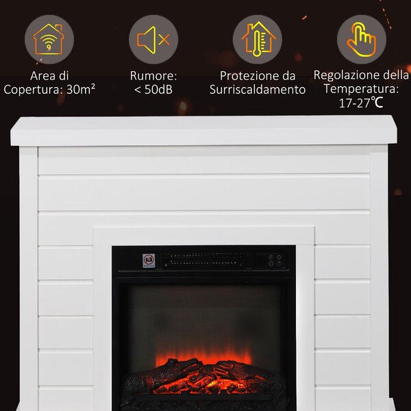 DecHome Camino Elettrico 1800W con Effetto Fiamma e Telecomando in Legno Metallo e Vetro 96.5x22x81.7 cm colore Bianco - 130WTS394