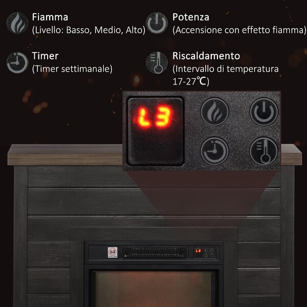 DecHome Camino Elettrico 1800W con Effetto Fiamma e Telecomando in Legno Metallo e Vetro 96.5x22x81.7 cm colore Grigio Scuro - 130CGS397