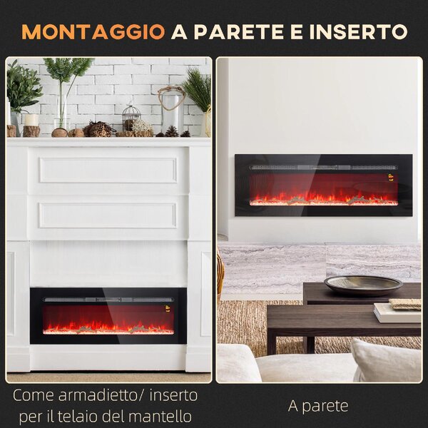 DecHome Camino Elettrico 1800W Regolabile con Telecomando in Acciaio e Vetro Temperato 127x15.8x45 cm colore Nero - 182BKS399
