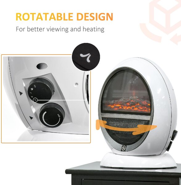 DecHome Camino Elettrico con Effetto Fiamma Ruotabile e Portatile Copertura 10-15mq Bianco