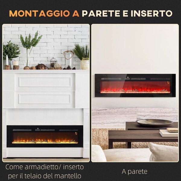DecHome Camino Elettrico 1800W Regolabile con Telecomando in Acciaio e Vetro Temperato 152.4x15.8x45 cm colore Nero - 203BKS400