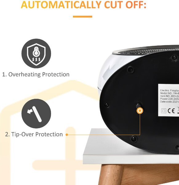 DecHome Camino Elettrico con Effetto Fiamma Ruotabile e Portatile Copertura 10-15mq Bianco
