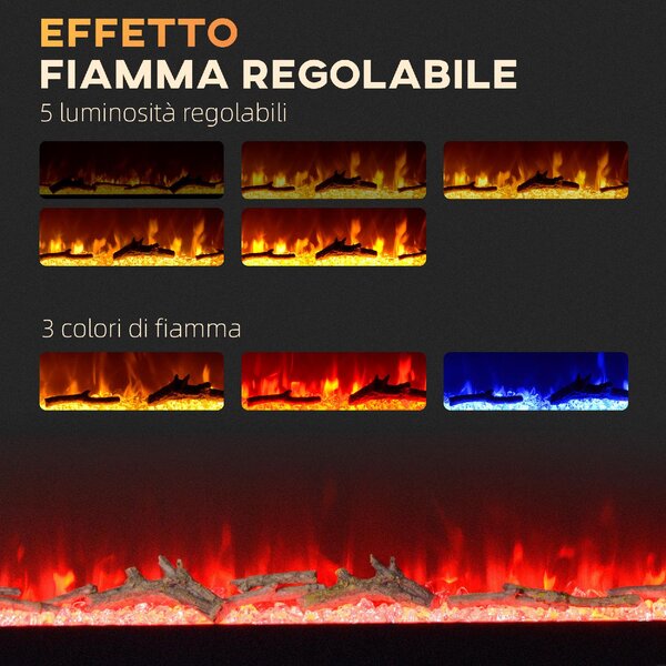 DecHome Camino Elettrico 1800W Regolabile con Telecomando in Acciaio e Vetro Temperato 152.4x15.8x45 cm colore Nero - 203BKS400