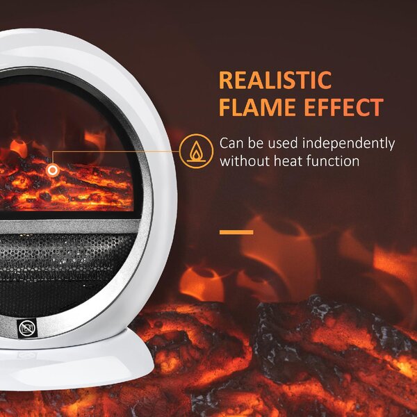 DecHome Camino Elettrico con Effetto Fiamma Ruotabile e Portatile Copertura 10-15mq Bianco