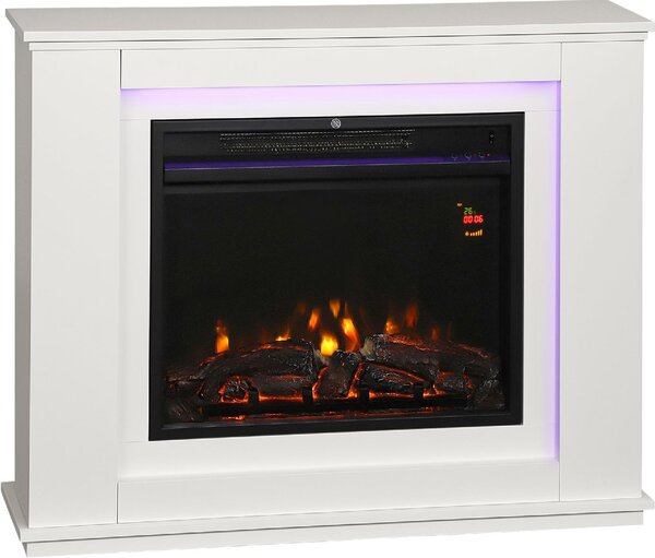 DecHome Camino Elettrico con Fiamma a 12 Colori e 5 Luminosit, Telecomando e Timer, 98x25x80 cm colore Bianco/Nero - R354WT