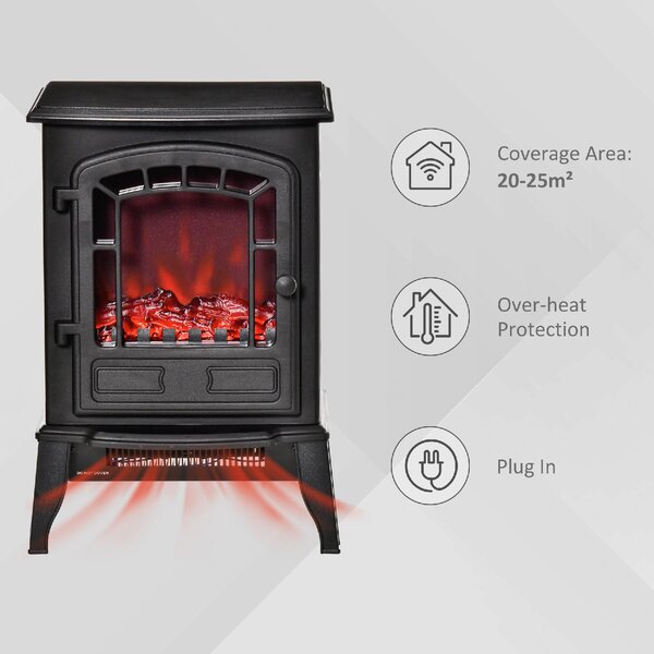 DecHome Camino Elettrico con Effetto Fiamma Temperatura Regolabile Copertura 20-25mq Nero