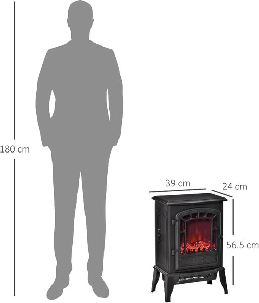 DecHome Camino Elettrico con Effetto Fiamma Temperatura Regolabile Copertura 20-25mq Nero