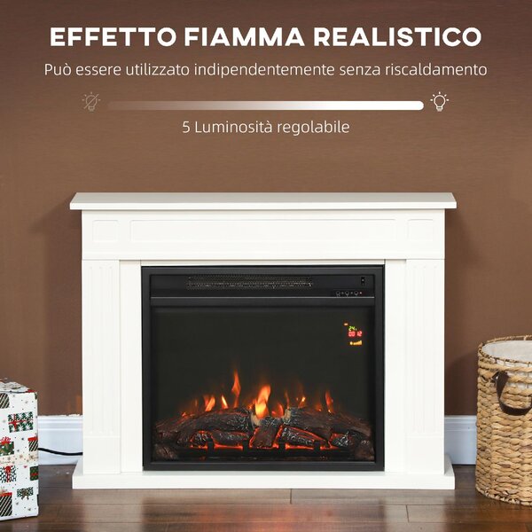 DecHome Camino Elettrico con Fiamma a 5 Luminosit, Telecomando e Timer, 98x23.5x69.5 cm colore Bianco/Nero - R355WT