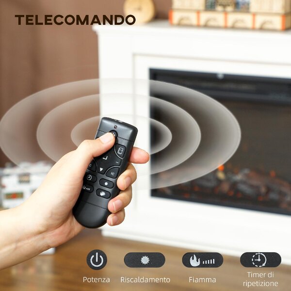 DecHome Camino Elettrico con Fiamma a 12 Colori e 5 Luminosit, Telecomando e Timer, 98x25x80 cm colore Bianco/Nero - R354WT