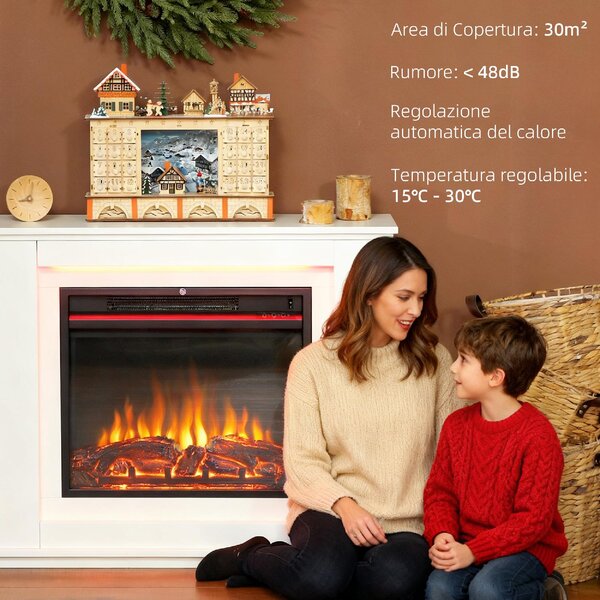 DecHome Camino Elettrico con Fiamma a 12 Colori e 5 Luminosit, Telecomando e Timer, 98x25x80 cm colore Bianco/Nero - R354WT