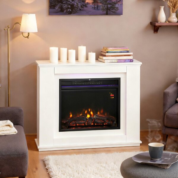 DecHome Camino Elettrico con Fiamma a 12 Colori e 5 Luminosit, Telecomando e Timer, 98x25x80 cm colore Bianco/Nero - R354WT