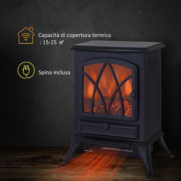 DecHome Camino Elettrico con Effetto Fiamma Stile Retr Termostato 1000-2000W e Luce Regolabile colore Nero - 51A473F