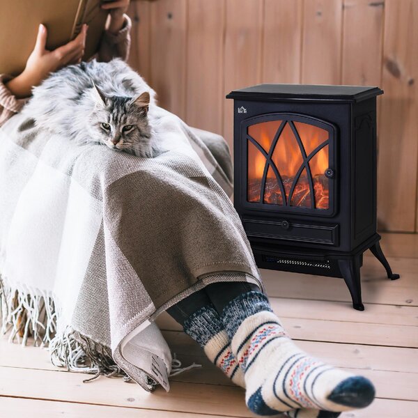 DecHome Camino Elettrico con Effetto Fiamma Stile Retr Termostato 1000-2000W e Luce Regolabile colore Nero - 51A473F
