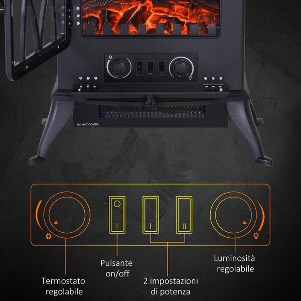 DecHome Camino Elettrico con Effetto Fiamma Stile Retr Termostato 1000-2000W e Luce Regolabile colore Nero - 51A473F