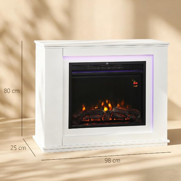 DecHome Camino Elettrico con Fiamma a 12 Colori e 5 Luminosit, Telecomando e Timer, 98x25x80 cm colore Bianco/Nero - R354WT