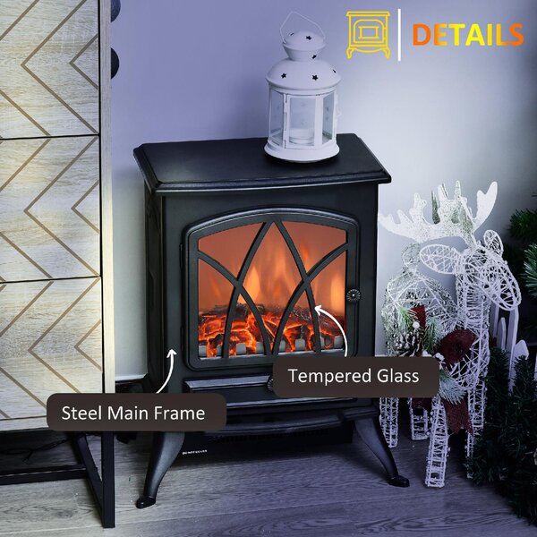 DecHome Camino Elettrico con Effetto Fiamma Stile Retr Termostato 1000-2000W e Luce Regolabile colore Nero - 51A473F