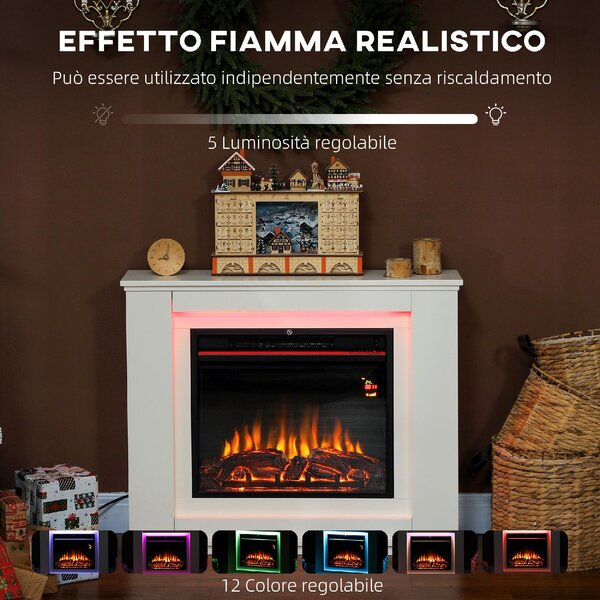 DecHome Camino Elettrico con Fiamma a 12 Colori e 5 Luminosit, Telecomando e Timer, 98x25x80 cm colore Bianco/Nero - R354WT