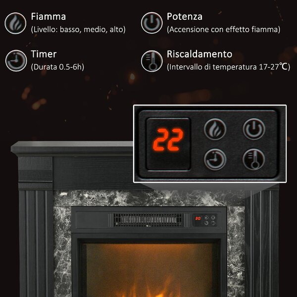 DecHome Camino Elettrico da Incasso a Terra con Timer, Fiamma e Temperatura Regolabile, 80x21.6x67.8 cm colore Nero - 860DHBK