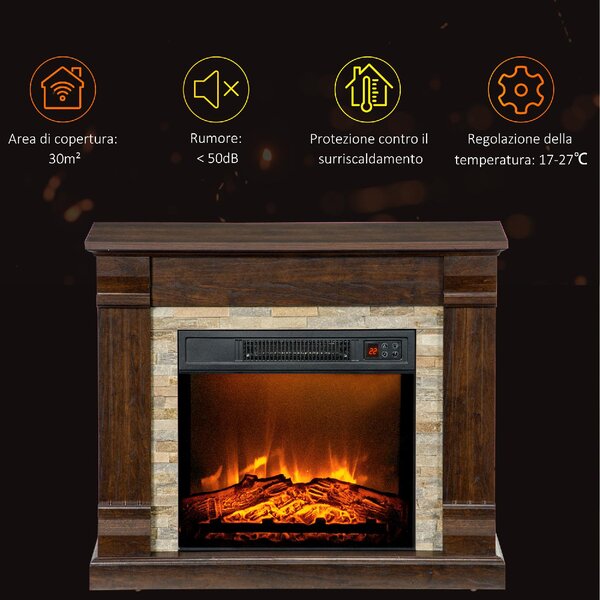 DecHome Camino Elettrico da Incasso a Terra con Timer Fiamma e Temperatura Regolabile 80x21.6x67.8 cm colore Marrone - W697DR