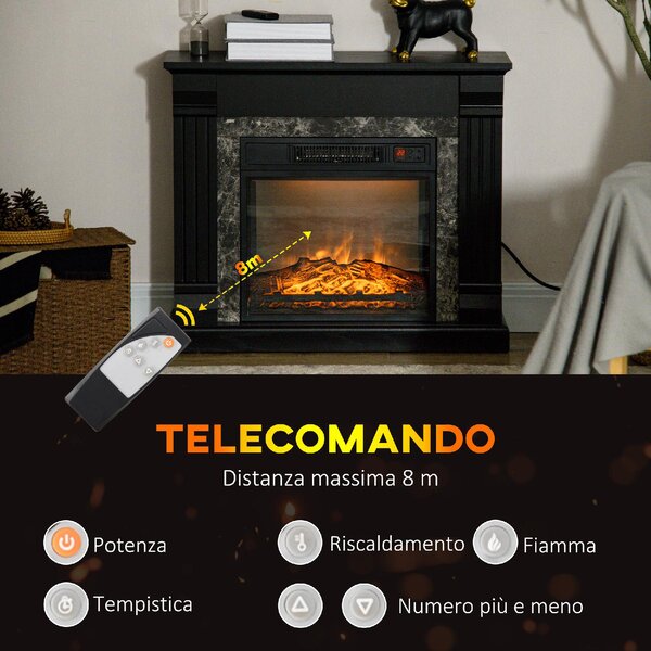 DecHome Camino Elettrico da Incasso a Terra con Timer, Fiamma e Temperatura Regolabile, 80x21.6x67.8 cm colore Nero - 860DHBK