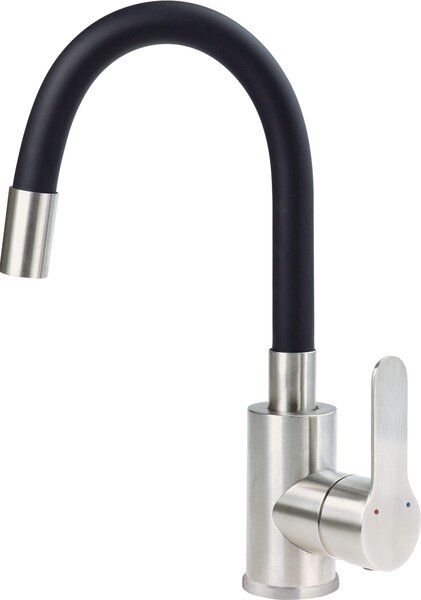 Washbasin mixer with curved spout