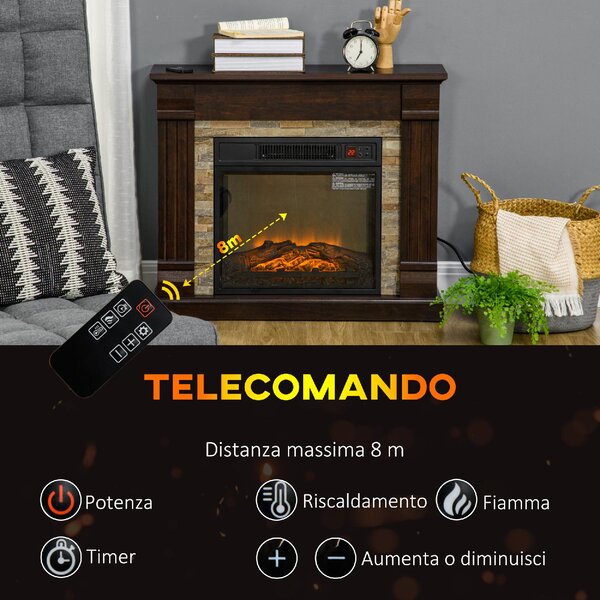 DecHome Camino Elettrico da Incasso a Terra con Timer Fiamma e Temperatura Regolabile 80x21.6x67.8 cm colore Marrone - W697DR