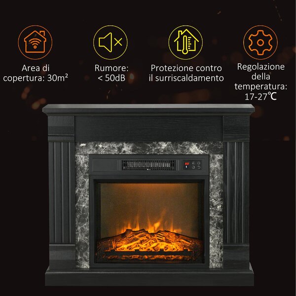 DecHome Camino Elettrico da Incasso a Terra con Timer, Fiamma e Temperatura Regolabile, 80x21.6x67.8 cm colore Nero - 860DHBK