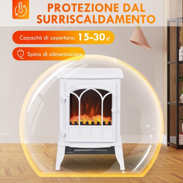 DecHome Camino Elettrico da Terra Potenza 1000W / 2000W con Effetto Fiamma Regolabile 39x23x56.5 cm colore Bianco - W701WT