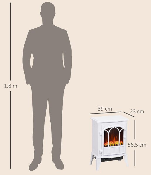 DecHome Camino Elettrico da Terra Potenza 1000W / 2000W con Effetto Fiamma Regolabile 39x23x56.5 cm colore Bianco - W701WT