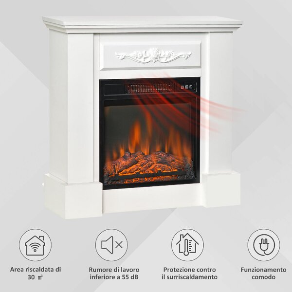DecHome Camino Elettrico da Terra 1800W con Effetto Fiamma Telecomando Timer e Temperatura Regolabile colore Bianco - W698WT