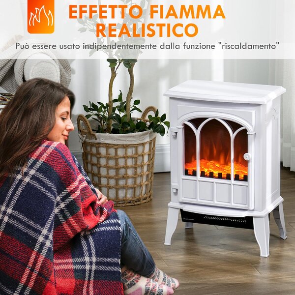 DecHome Camino Elettrico da Terra Potenza 1000W / 2000W con Effetto Fiamma Regolabile 39x23x56.5 cm colore Bianco - W701WT