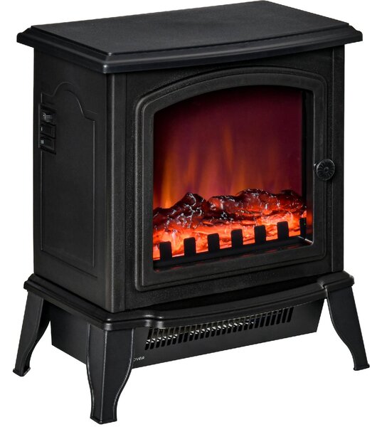 DecHome Camino Elettrico Portatile con Effetto Fiamma 1000W/2000W in ABS e Vetro Temperato 36.5x24x45.5 cm colore Nero