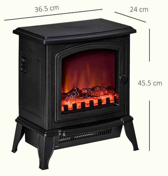 DecHome Camino Elettrico Portatile con Effetto Fiamma 1000W/2000W in ABS e Vetro Temperato 36.5x24x45.5 cm colore Nero