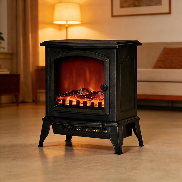 DecHome Camino Elettrico Portatile con Effetto Fiamma 1000W/2000W in ABS e Vetro Temperato 36.5x24x45.5 cm colore Nero